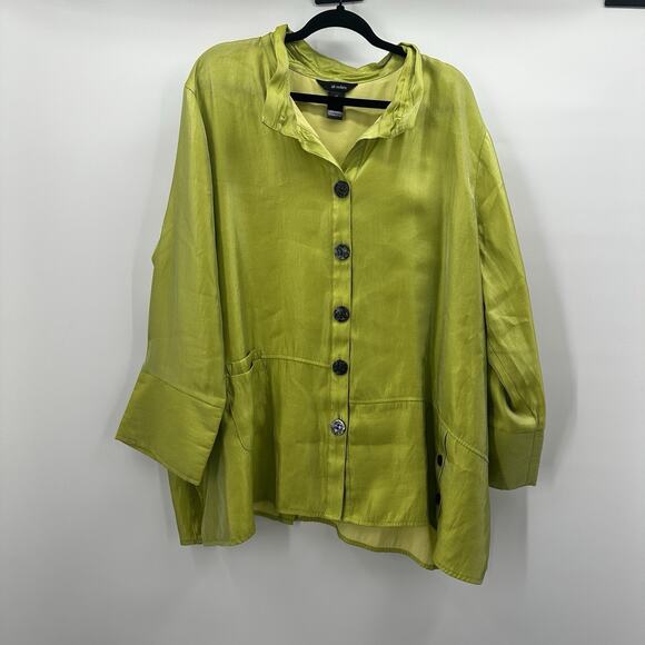 Ali Miles Top Shirt Tunic Womens 3X 3XL Green Button Boxy Art Spring - Picture 1 of 11